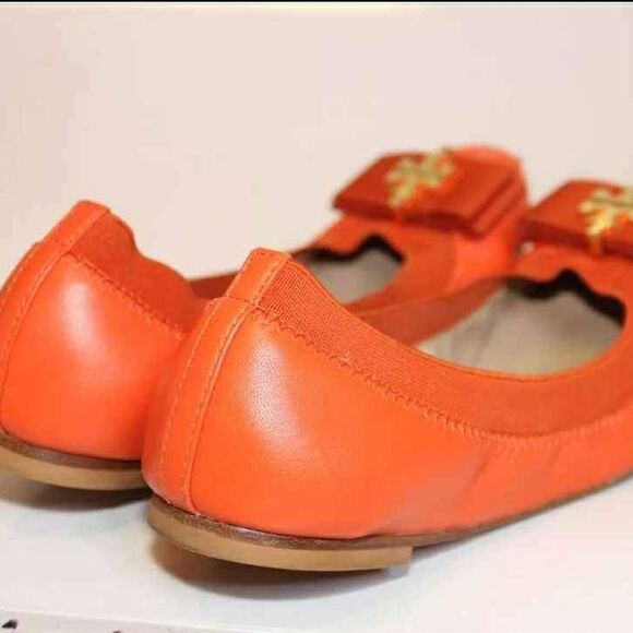 Tory Burch Designer Sedgewick Orange Ballet Flat Womens Leather Shoes Size 5.5 M - Picture 4 of 10